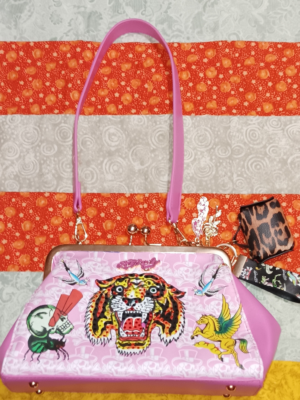Pink Graphic Tiger Frame-Top Satchel
